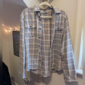 Tailor Vintage Flannel Plaid Button-Down Shirt in Light Green and Cream